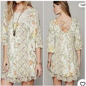 Free People Magic Garden Babydoll Dress crochet lace lagenlook boho floral